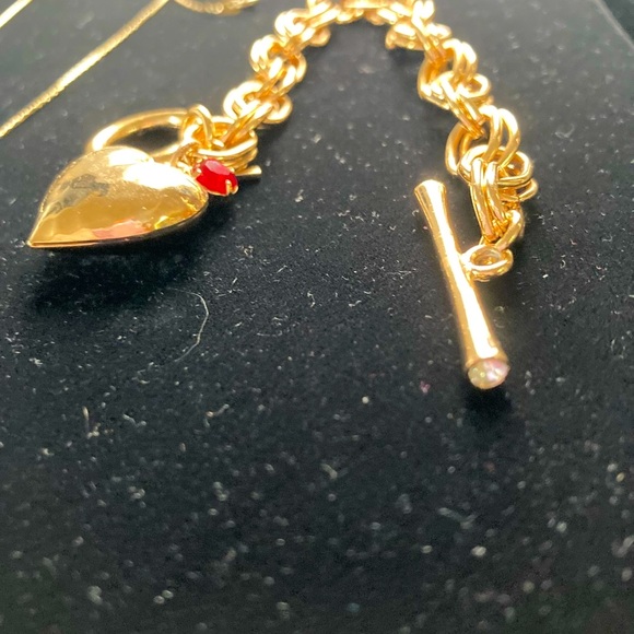 Rose Gold Heart Necklace & Bracelet Set White glass Pearl Ruby & Gold M details - Picture 5 of 7